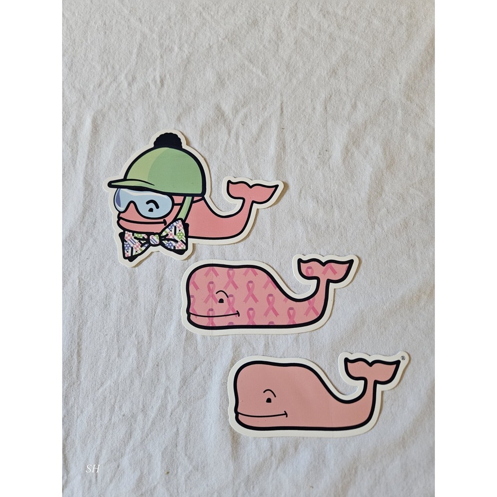 Vineyard Vines Whale Stickers Pink Ribbon Breast Cancer Awareness Decal Lot 3 - Picture 1 of 1
